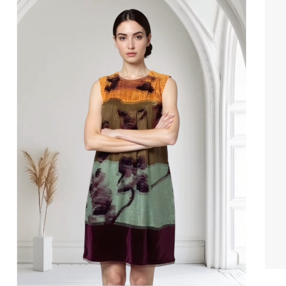 Etro Orange and Purple abstract Sleeveless velvet Mini Dress - Picture 8 of 12